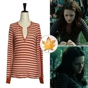 Splendid • Dark Orange & White Striped Thermal Henley M ASO Bella Swan Alt